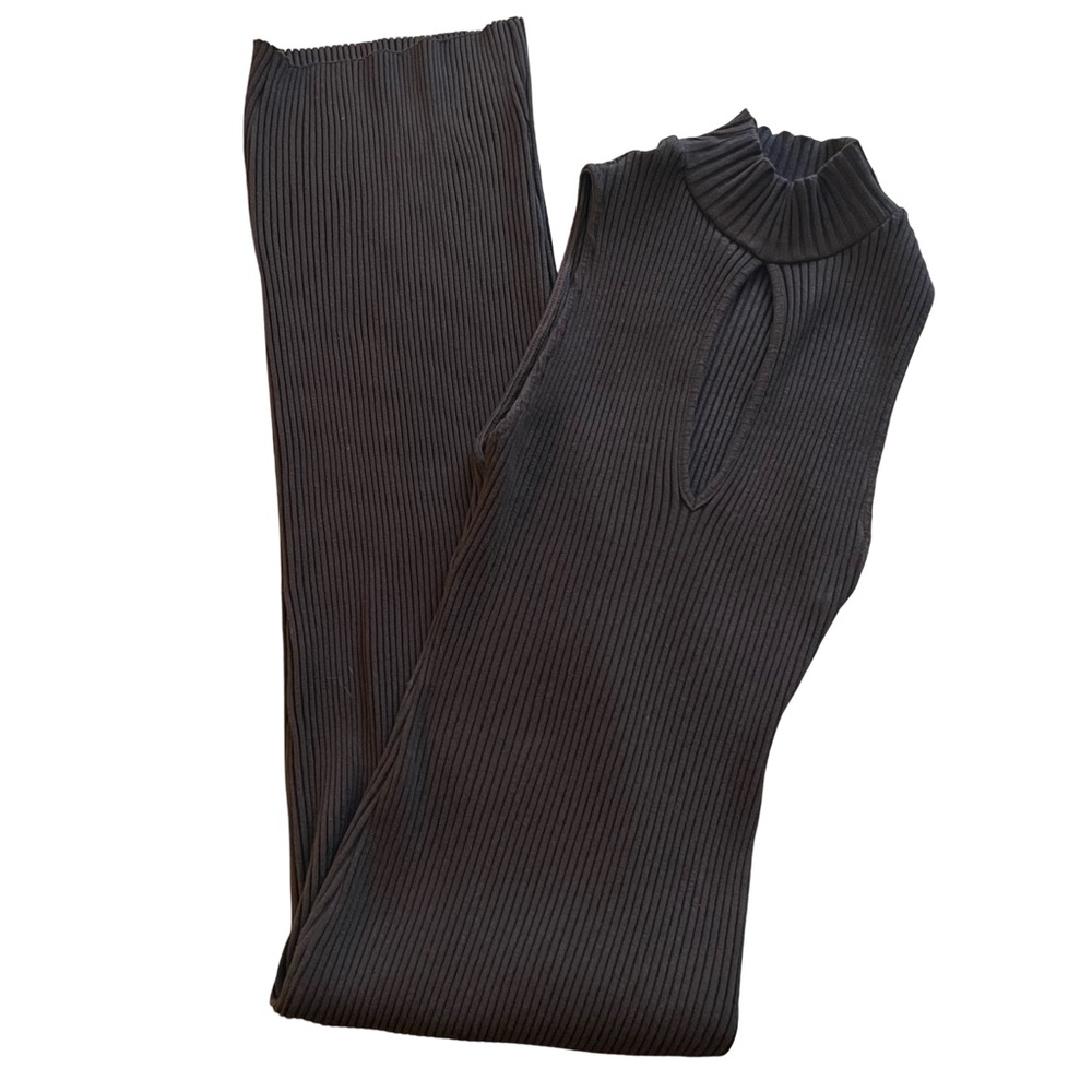Zara Brown Bodycon Dress midi sleeveless ribbed keyhole front. - Picture 5 of 6